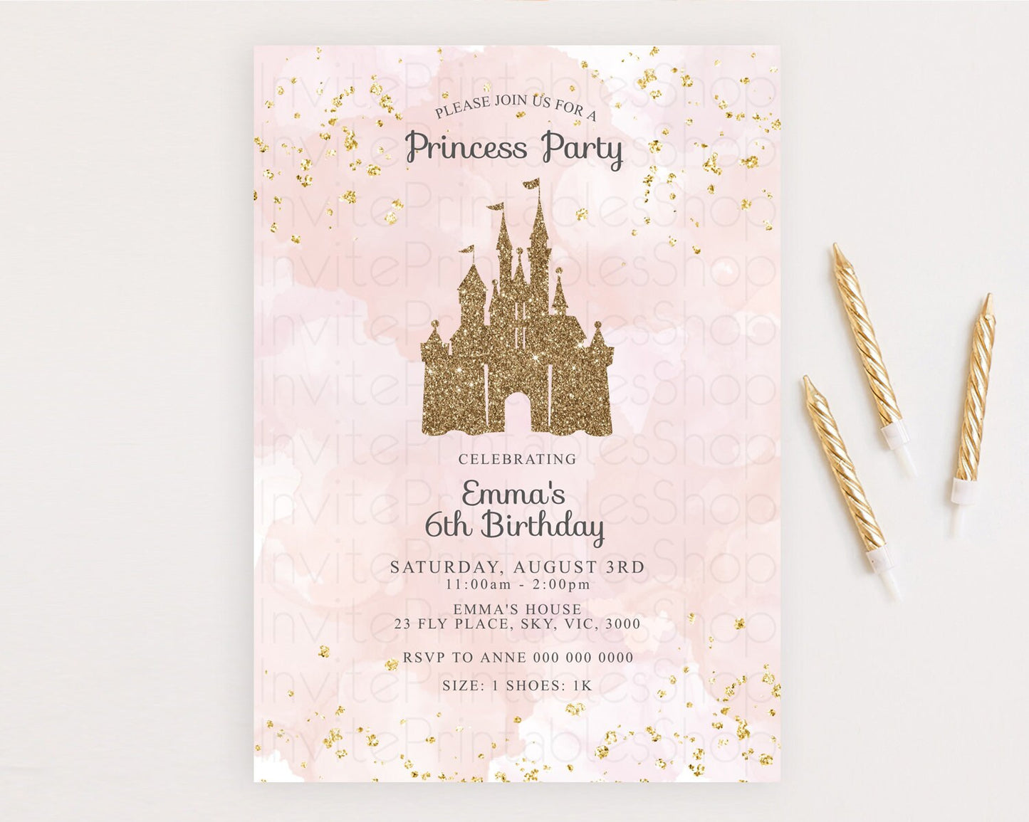 Princess Birthday Invitation Princess Invitation Pastel Invitation Royal Birthday Rainbow Color Enchanted Castle 1st First Birthday D10704