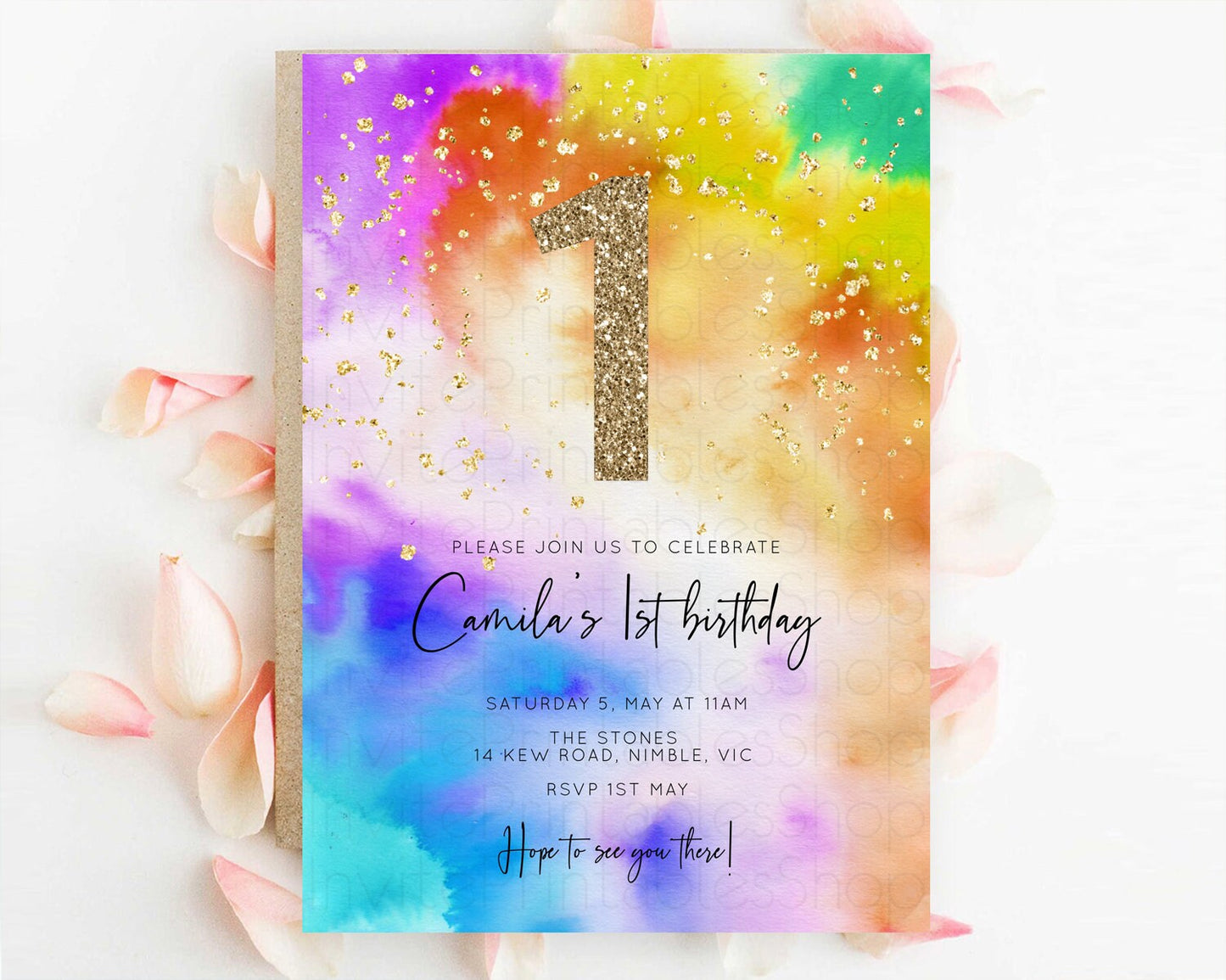 Tie Dye Invitation Rainbow Birthday Invitation Pastel Invitation Colorful Invitation Pastel Rainbow Party 3rd 2nd 1st First Birthday D10530