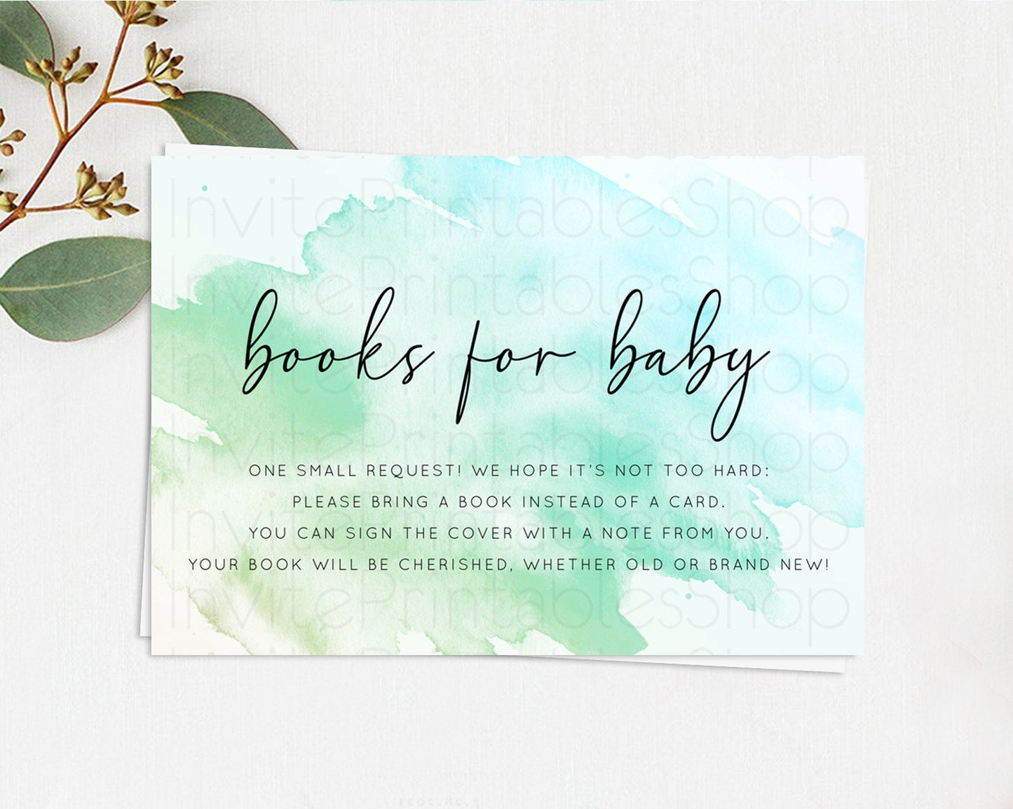 Green Books For Baby Card Green Watercolor Book Insert Pastel Green Baby Shower Book Card Splash Green Book Poem Request For Guests D10166