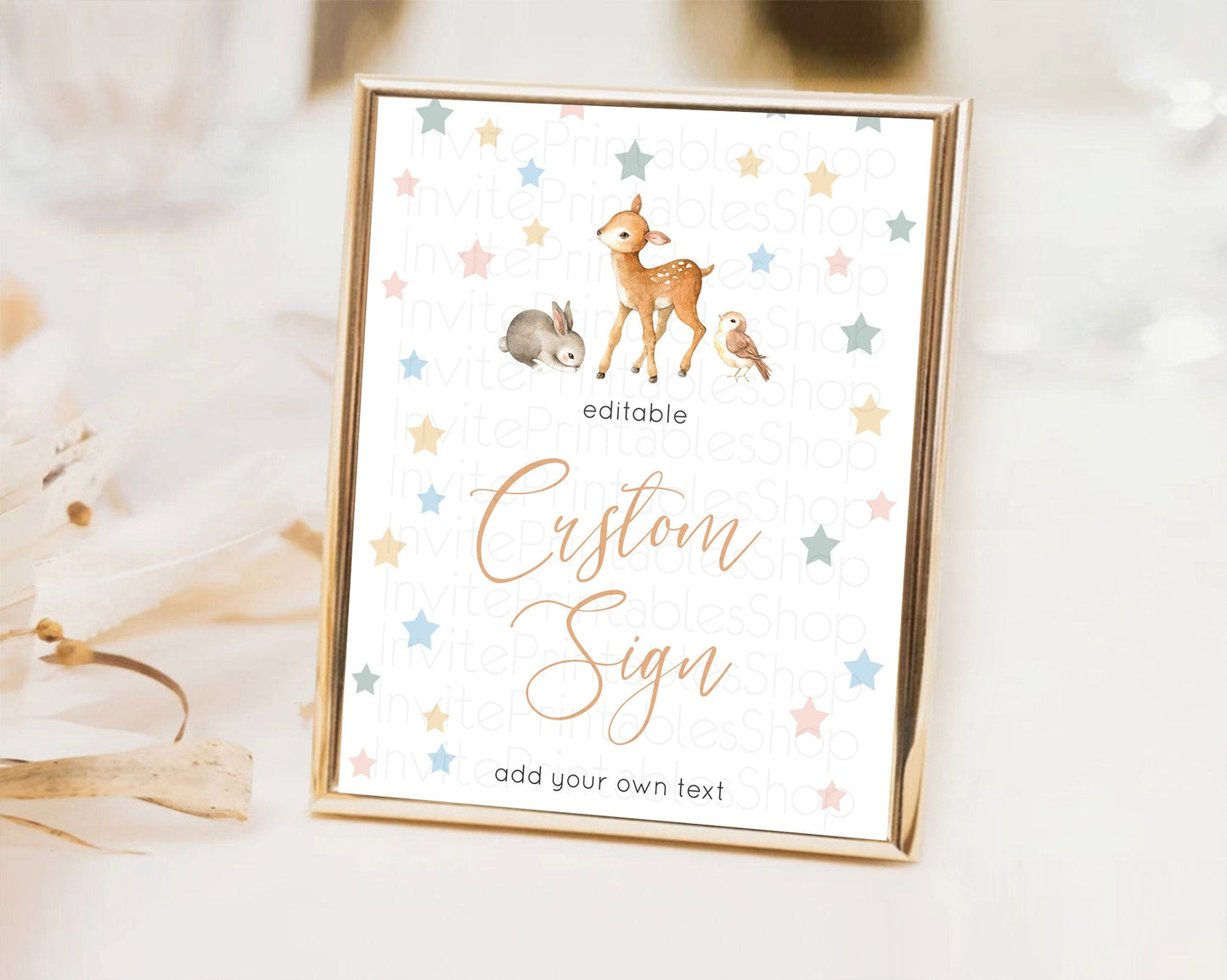 Fawn Deer Sign Pastel Floral Deer Table Sign Decor Enchanted Forest Butterfly Party 1st Birthday Baptism Baby Shower Bridal Shower D10918
