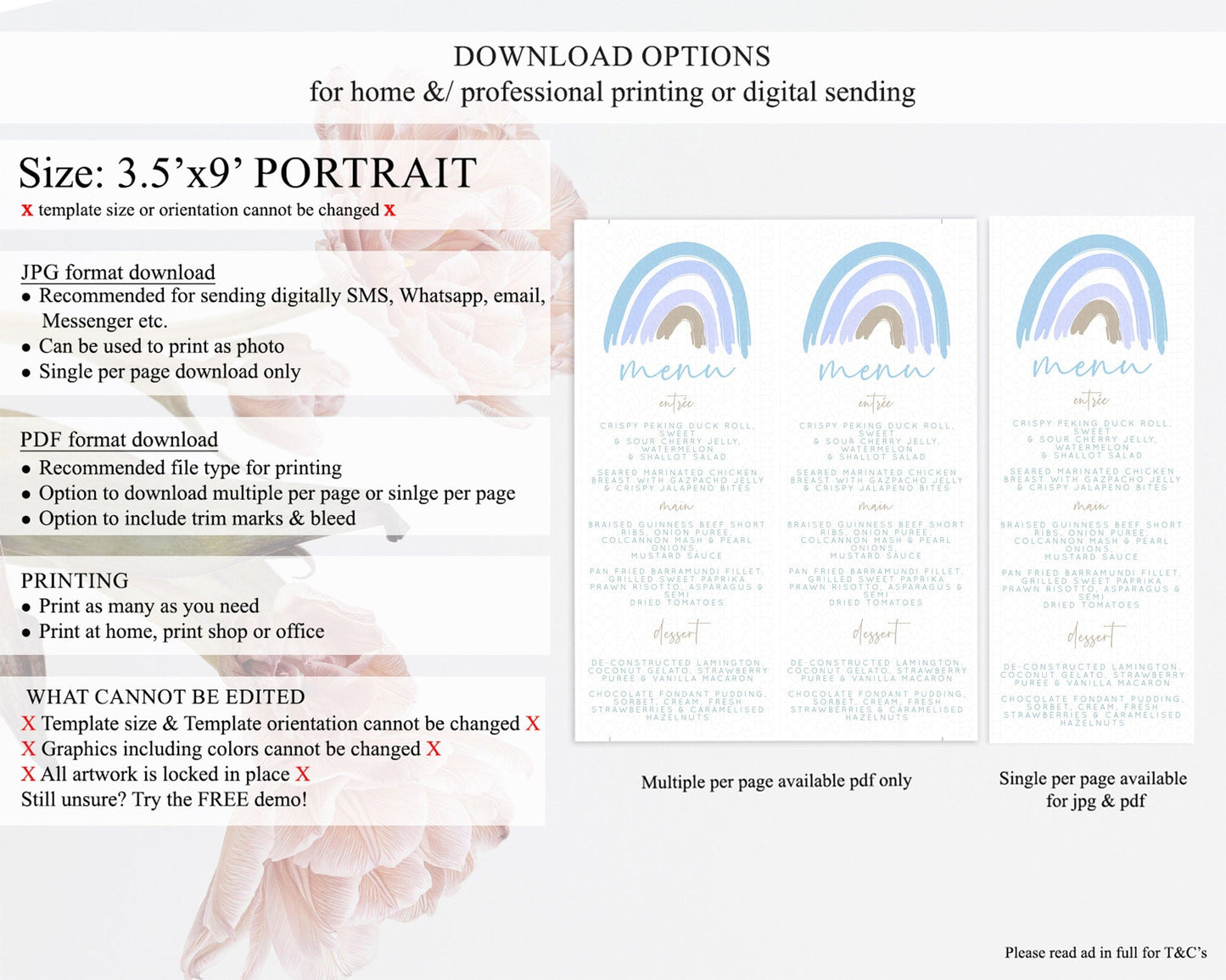 Pastel Rainbow Menu Boho Rainbow Menu Template Rainbow Boho Table Decor Pastel Rainbow Dinner Dessert Menu Rainbow Party Food Menu D10352