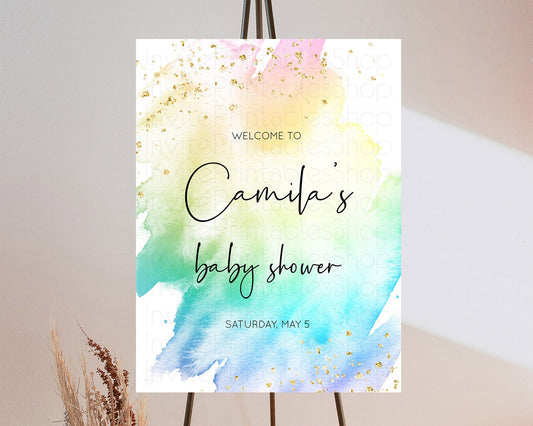 Editable Pastel Baby Shower Welcome Sign Pastel Rainbow Welcome Sign Colorfu