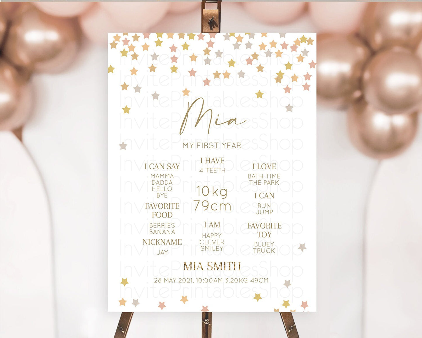Editable Star First Birthday Milestone Poster Pastel Stars Milestone Shootin