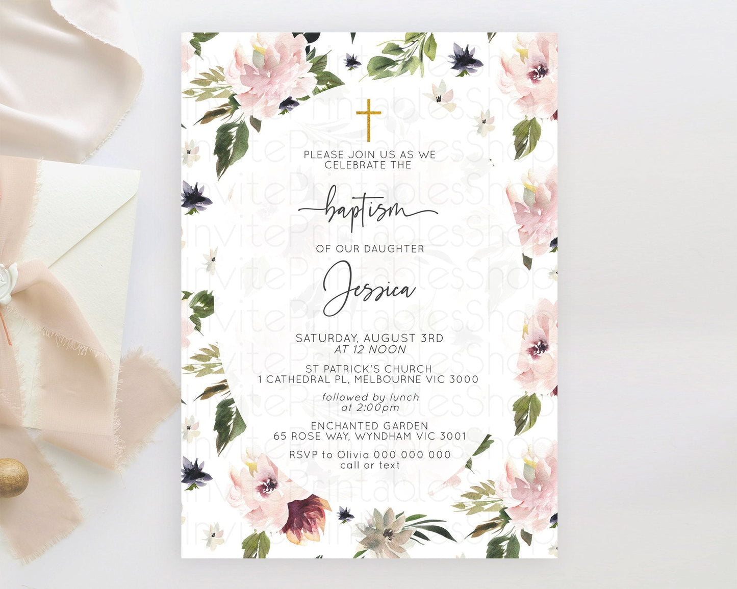 Secret Garden Baptism Invitation Wildflower Baptism Birthday Invite Pastel Flowers Christening Invite Enchanted Garden Boho Floral D10538