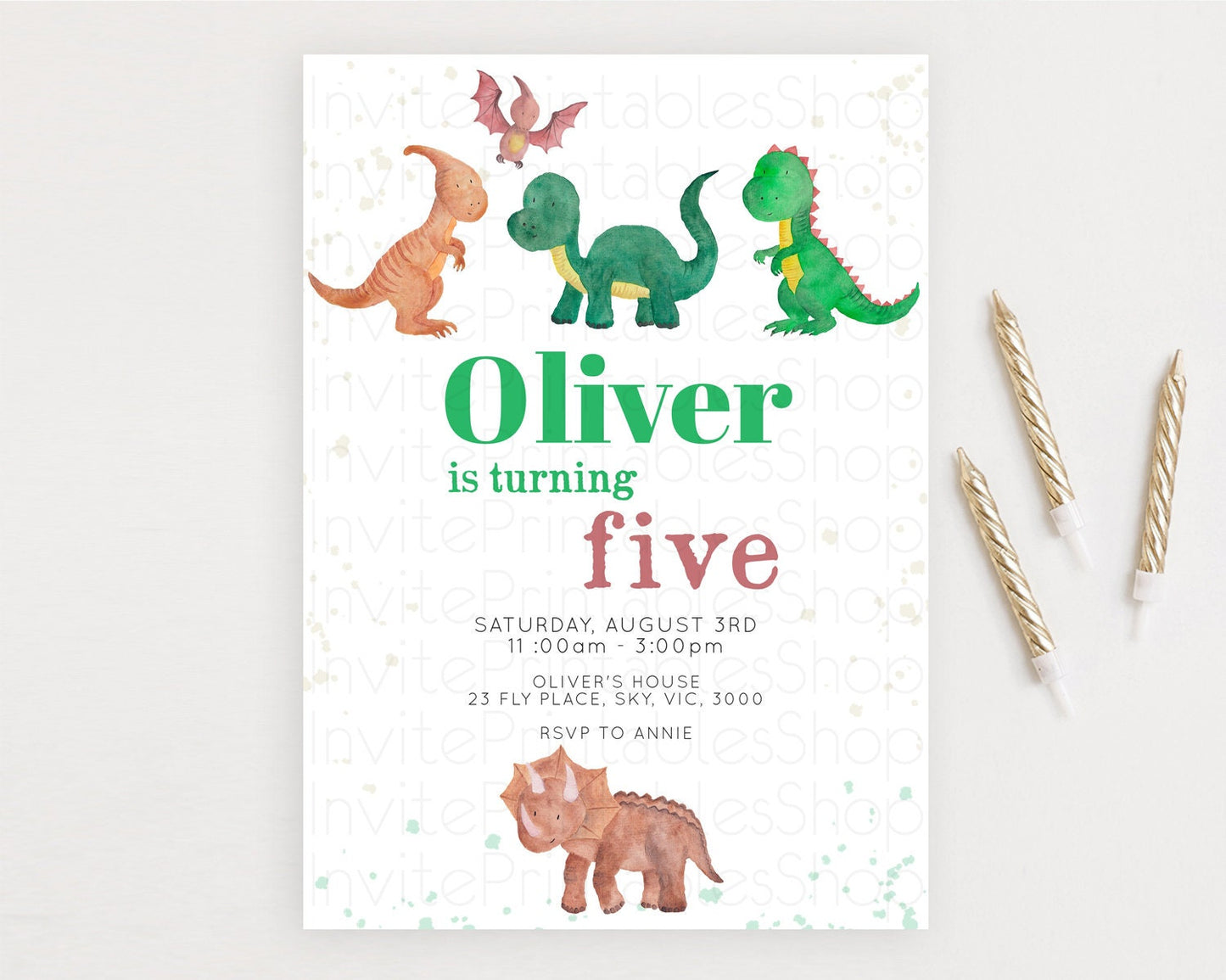Dinosaur Birthday Invitation Dinosaur Volcano Invitation Watercolor Dinosaur Volcano T-Rex Raptor Jurassic 1st 2nd 3rd Birthday D10153