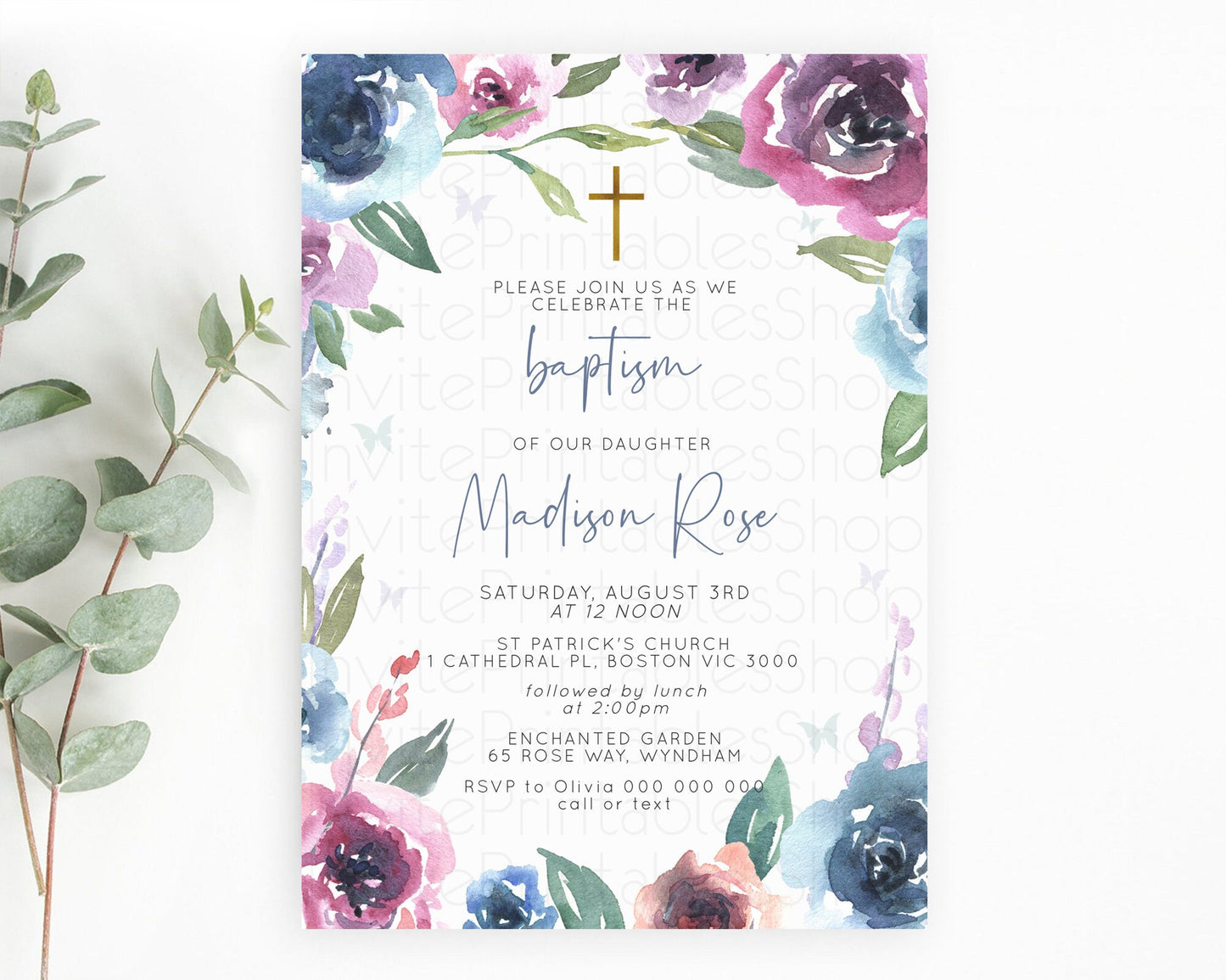 Secret Garden Baptism Invitation Wildflower Baptism Birthday Invite Pastel Flowers Christening Invite Enchanted Garden Boho Floral  D10780