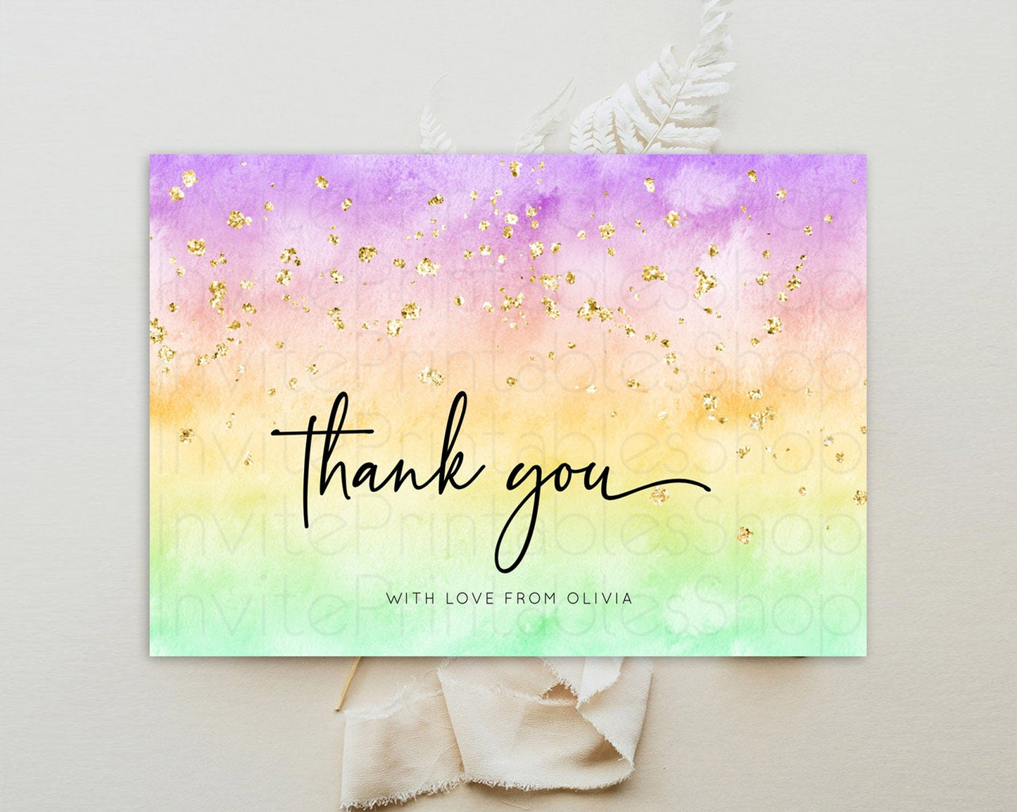 Pastel Thank You Rainbow Thank You Card Colorful Pastel Birthday Thank You Card Confetti Watercolor Pastel Teacher Thank You Cards D10514