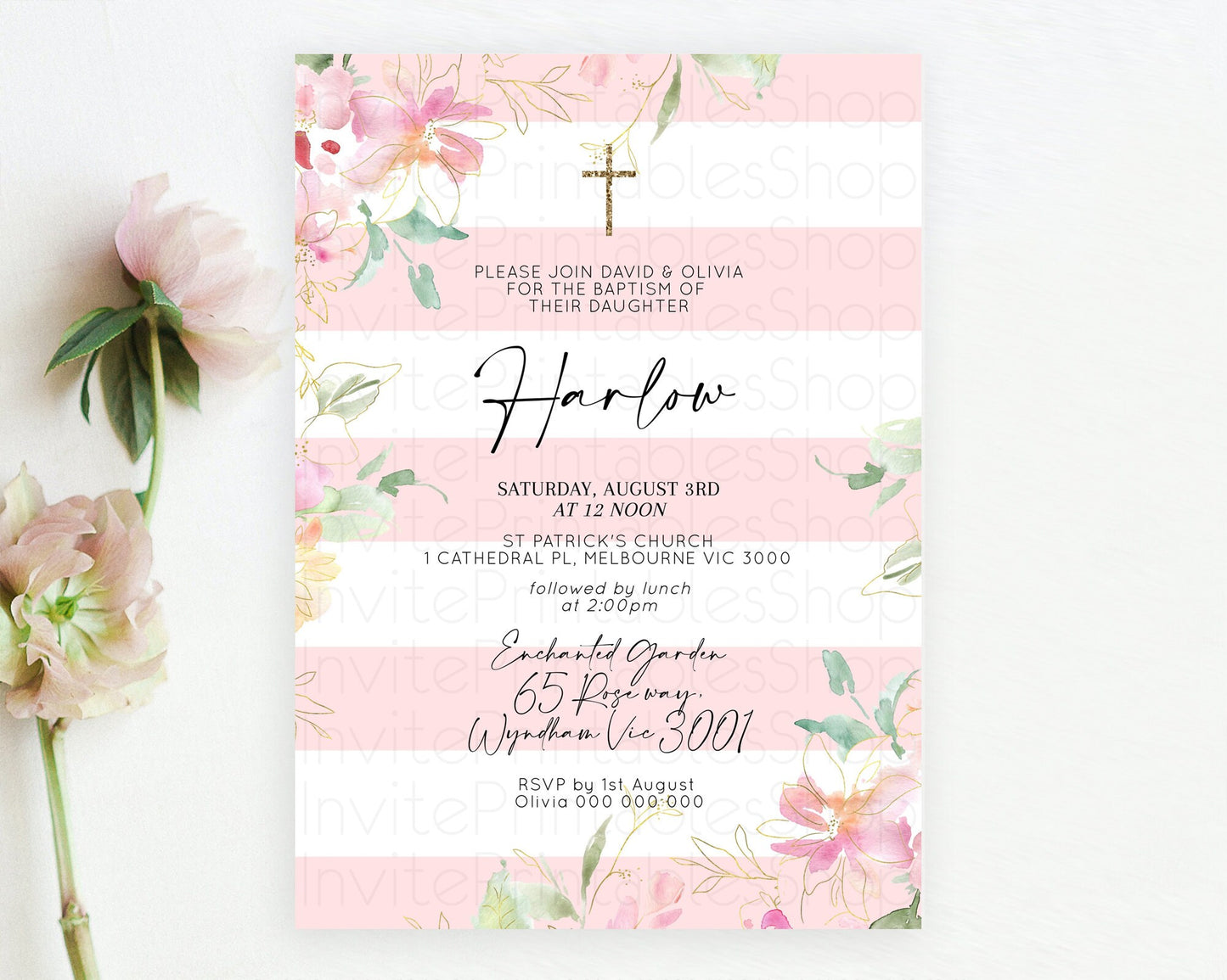 Secret Garden Baptism Invitation Wildflower Baptism Birthday Invite Pastel Flowers Christening Invite Enchanted Garden Boho Floral  D10301