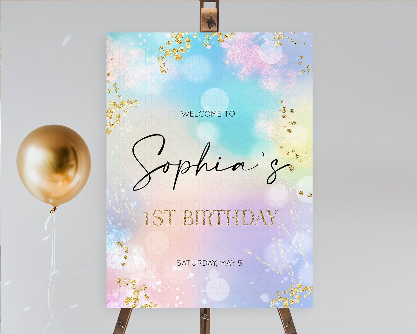 Pastel Welcome Sign Pastel Rainbow Welcome Sign Colorful Rainbow Confetti Watercolor Glitter Pastel First Birthday Welcome Sign D10675