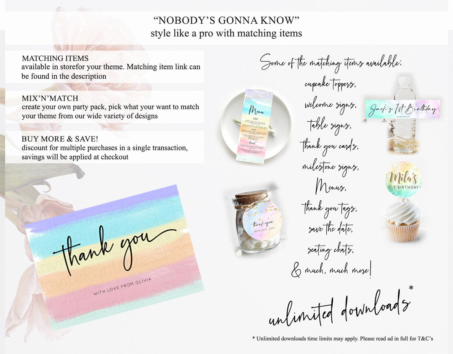 Pastel Thank You Rainbow Thank You Card Colorful Pastel Birthday Thank You Card Confetti Watercolor Pastel Teacher Thank You Cards D10510
