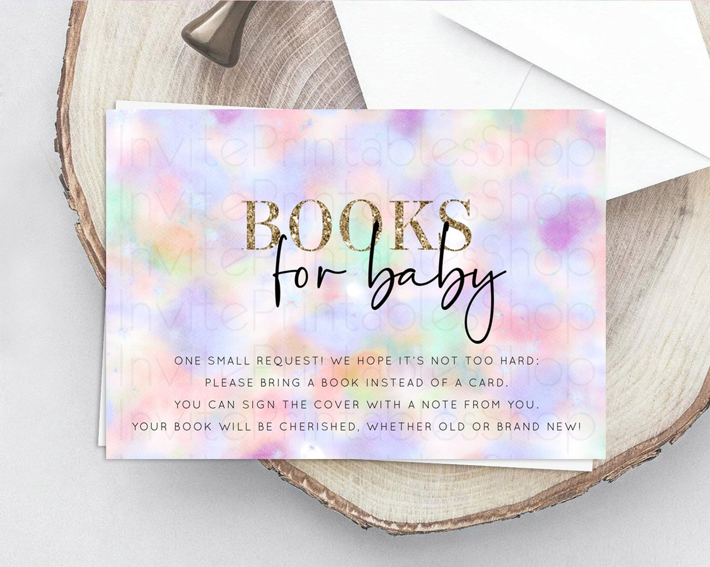 Pastel Books For Baby Card Pastel Rainbow Book Insert Colorful Ombre Watercolor Book Card Confetti Glitter Baby Book Poem Request D10697