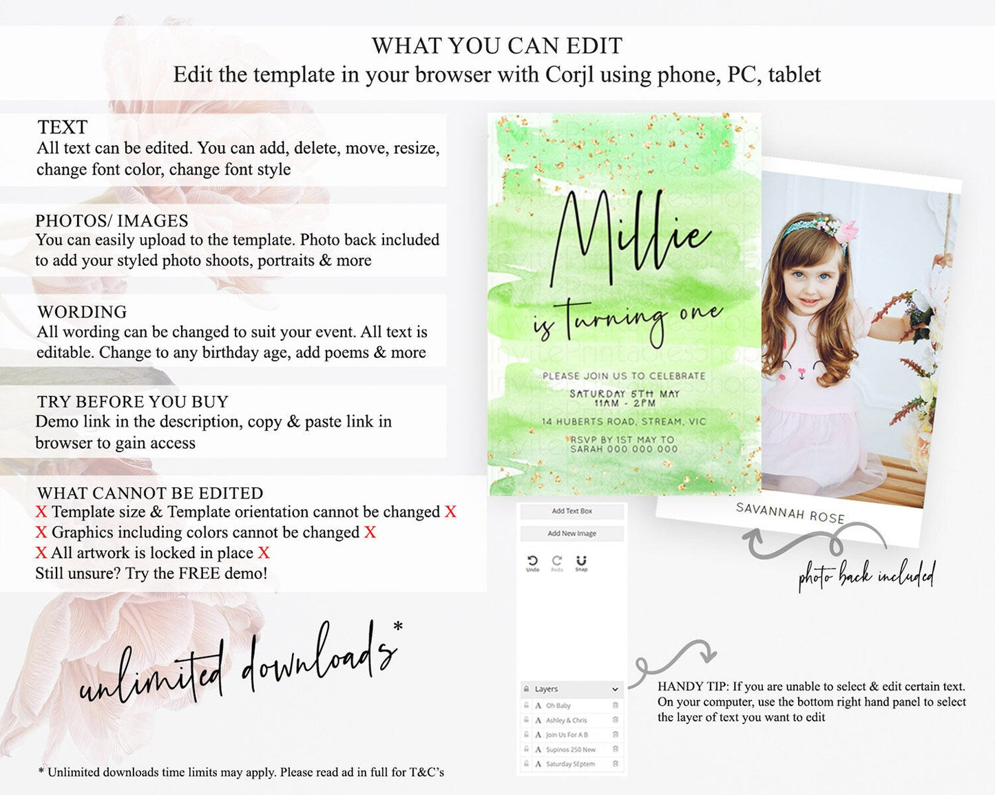Green Birthday Invitation green Watercolor Invitation Pastel green Watercolor Invitation green Splash Gold Invitation First Birthday D23050