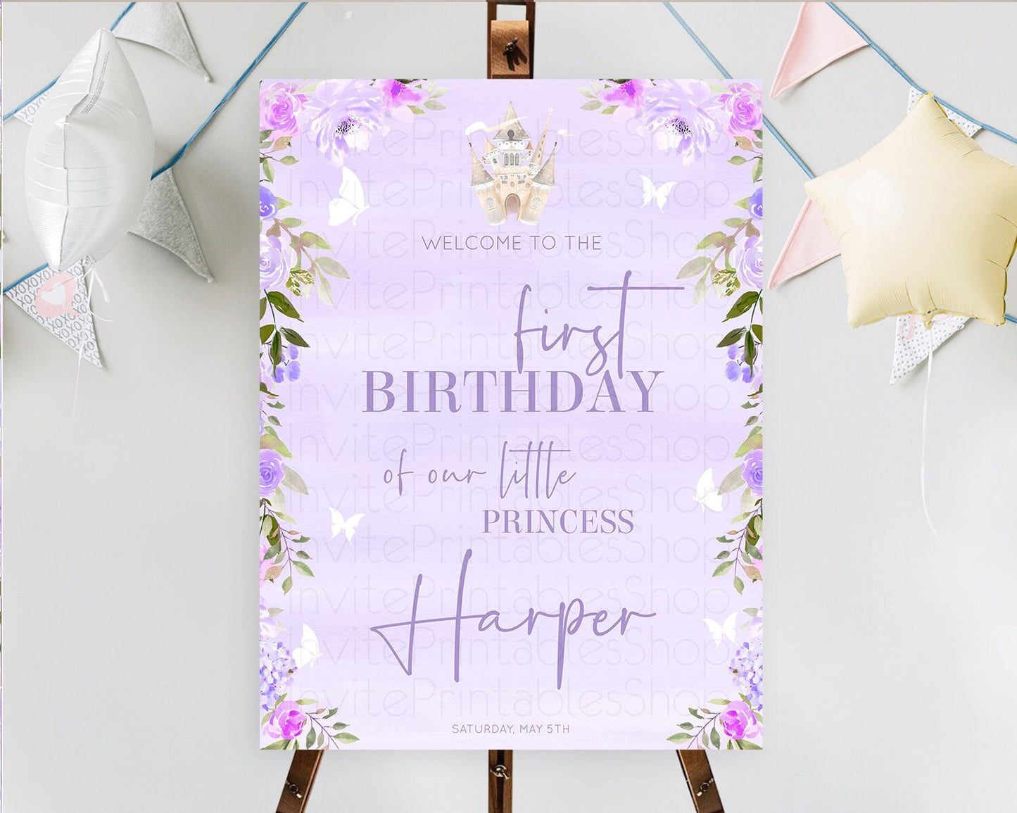 Princess Birthday Welcome Sign Pastel Princess Welcome Board Pastel Rainbow Colorful Enchanted Castle First Birthday Welcome Sign D10339
