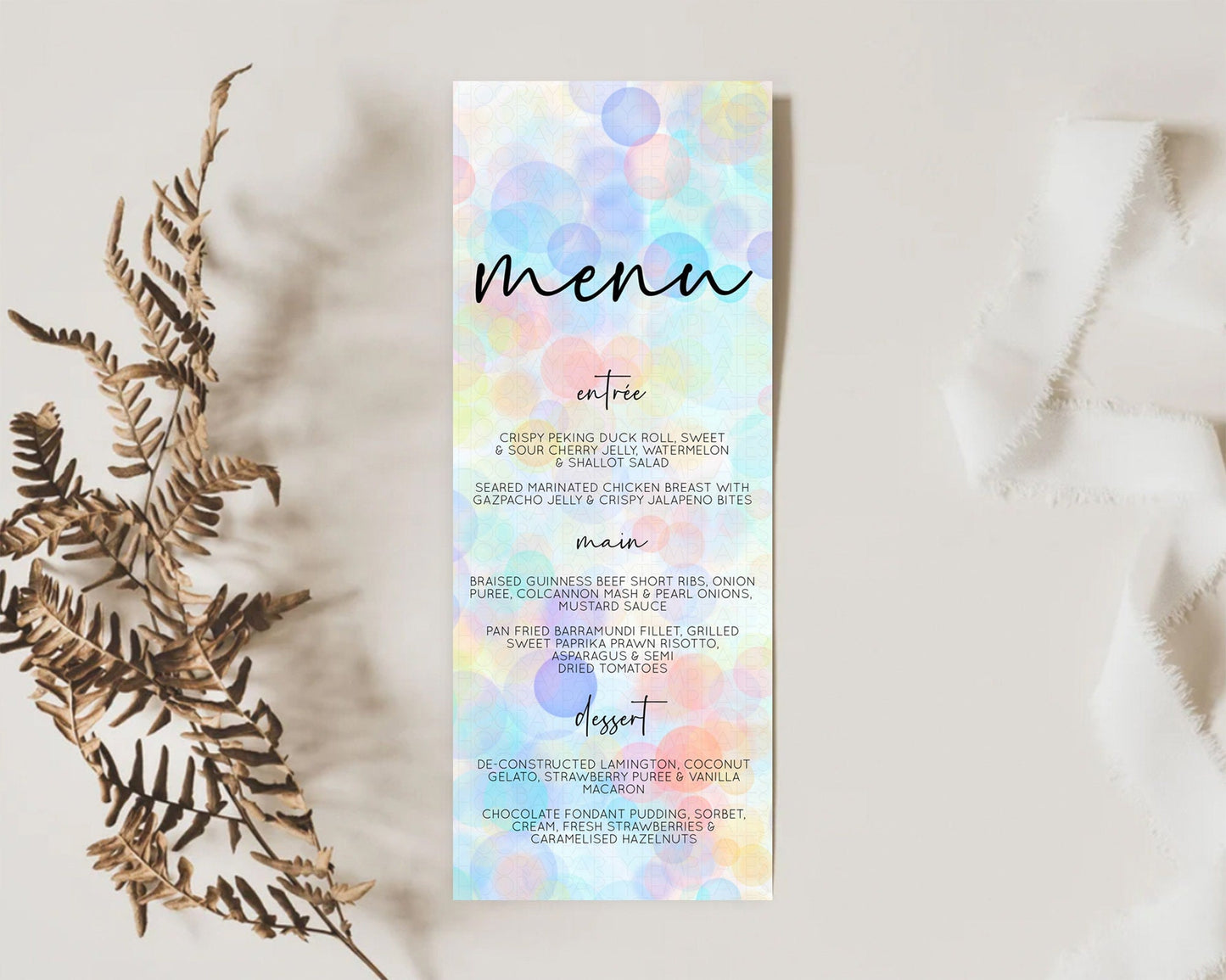 Pastel Menu Bubbles Menu Template Bubble Bath Table Decor Rainbow Pastel Colorful Confetti Dinner Dessert Menu Party Food Menu D10445