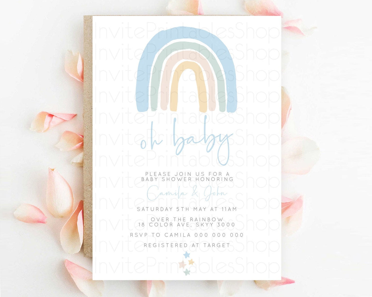 Pastel Rainbow Baby Shower Invitation Pastel Rainbow Invitation Rainbow Baby Invitation Pastel Invitation Boho Rainbow Invitation D10200