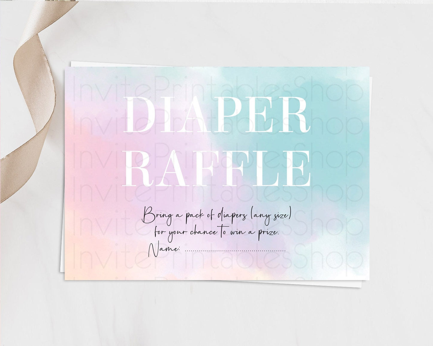 Pastel Diaper Raffle Card Pastel Rainbow Diaper Raffle Insert Colorful Ombre Watercolor Diaper Ticket Confetti Glitter Raffle Game D10375
