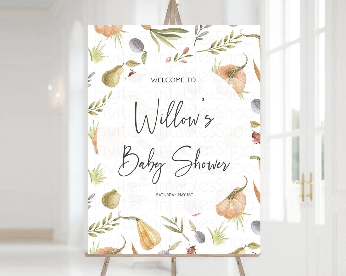 Pumpkin Baby Shower Welcome Board Pear Welcome Sign Ladybug Plum Welcome Sign Vegetable Country Garden Farm Decor Baby Welcome Sign D10543