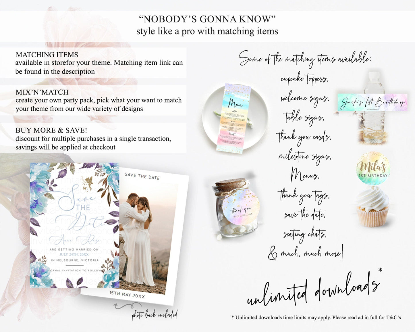 Fairy Save The Date Template Enchanted Garden Pastel Floral Butterfly Party Secret Garden Birthday Baptism Baby Shower Bridal Shower D10728