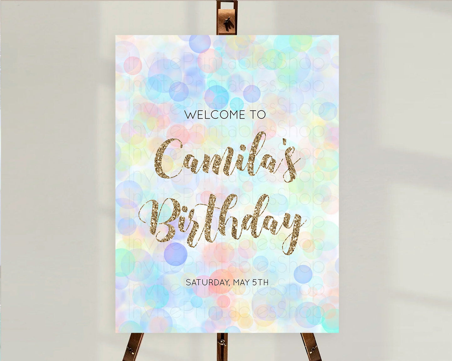 Pastel Welcome Sign Bubble Bath Birthday Party Rainbow Welcome Board Pastel Bubbles Colorful Confetti First Birthday Welcome Sign D10447