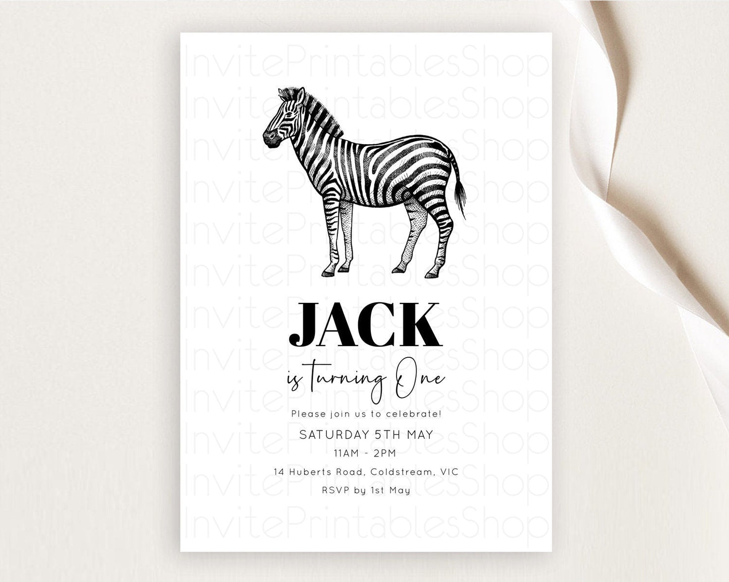Zebra Birthday Invitation Zebra Invite Jungle Safari invite Watercolor Tropical Palm Invite Adventure Zoo Party Wild Animal Party D10249