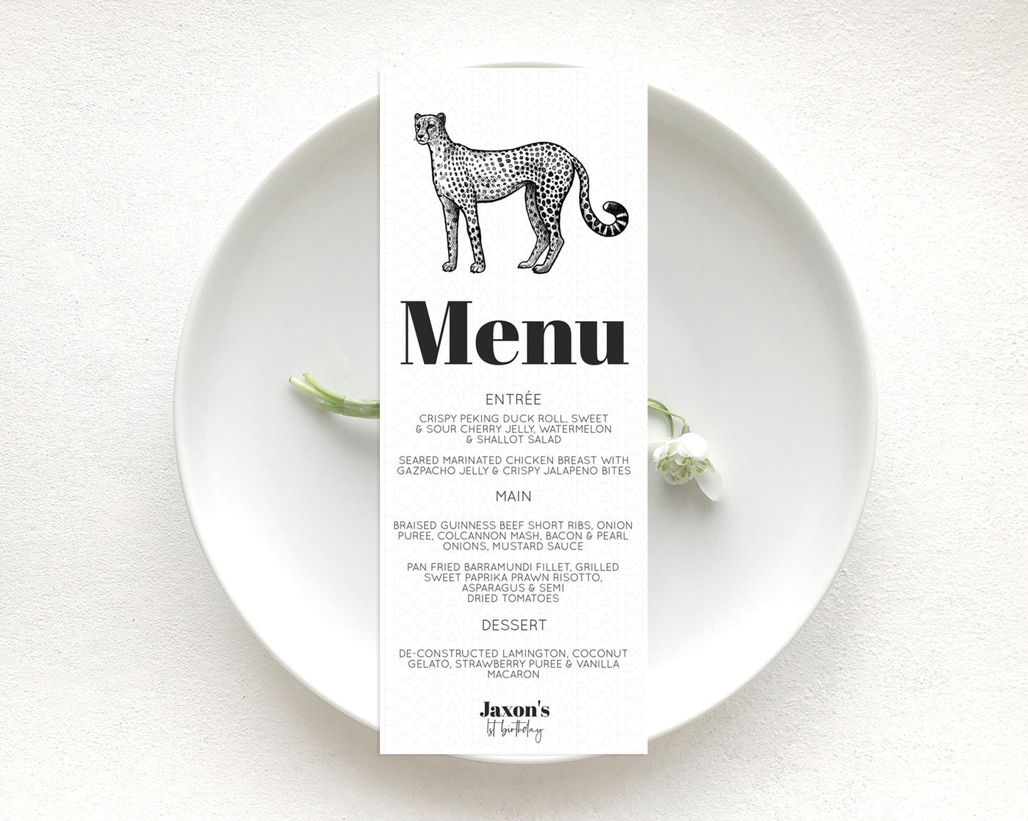 Cheetah Menu Cheetah Menu Template Cheetah Party Table Decor Safari Adventure Decor Cheetah Dinner Dessert Menu Party Food Menu D10290