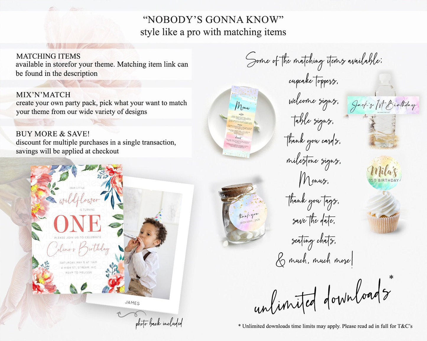 Secret Garden Invitation Wildflower Birthday Invitation Pastel Flowers Invite Enchanted Garden Boho Floral 3rd 2nd First Birthday D10751