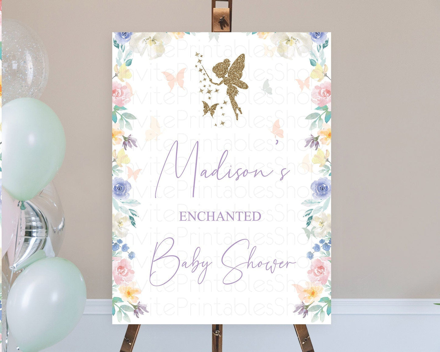 Fairy Baby Shower Welcome Sign Fairy Welcome Board Enchanted Garden Pastel Floral Butterfly Decor Secret Garden Fairy Welcome Sign D10761