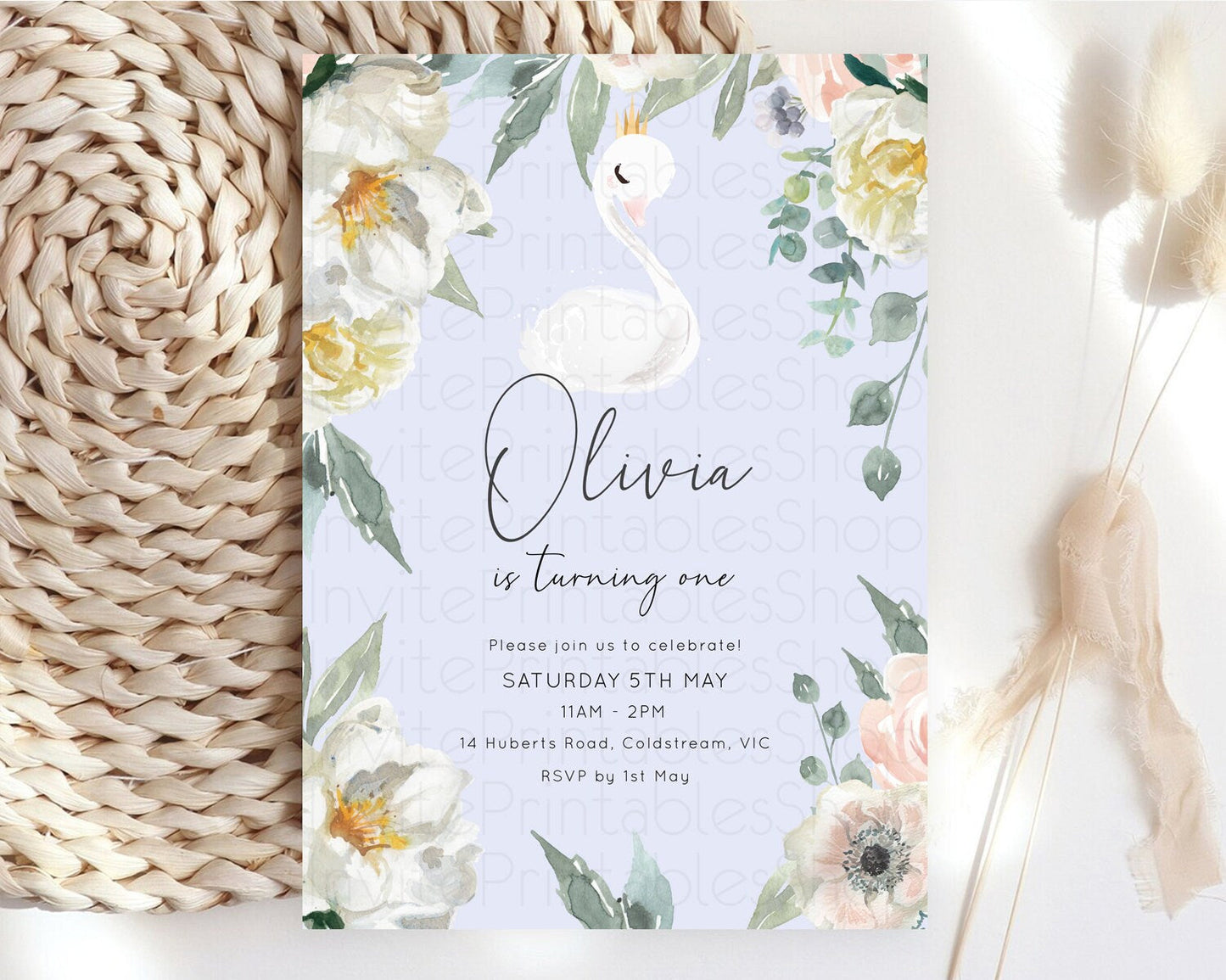 Swan Birthday Invitation Swan Princess Ballet Invitation Enchanted Forest Swan Lake Party Secret Garden Watercolour Pastel Floral D10756