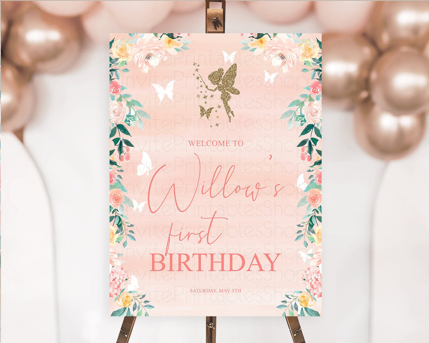 Fairy Welcome Sign Fairy Welcome Board Enchanted Garden Pastel Floral Butterfly Decor Secret Garden First Birthday Welcome Sign D10792