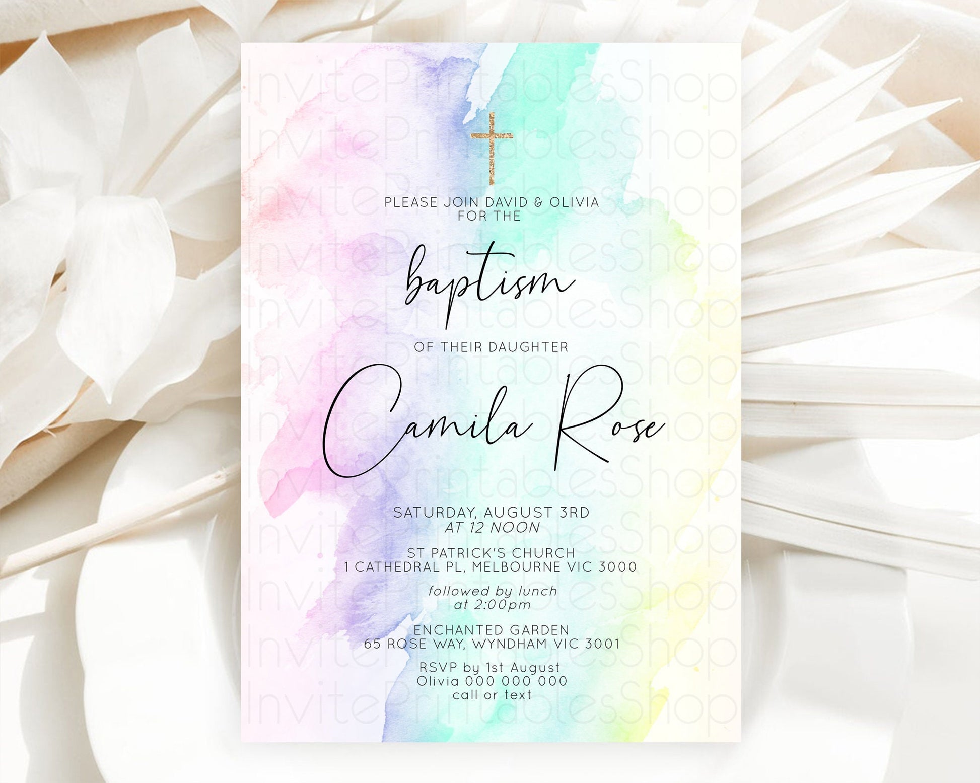 Editable Pastel Baptism Invitation Pastel Colors Watercolor Baptism 1st Birt