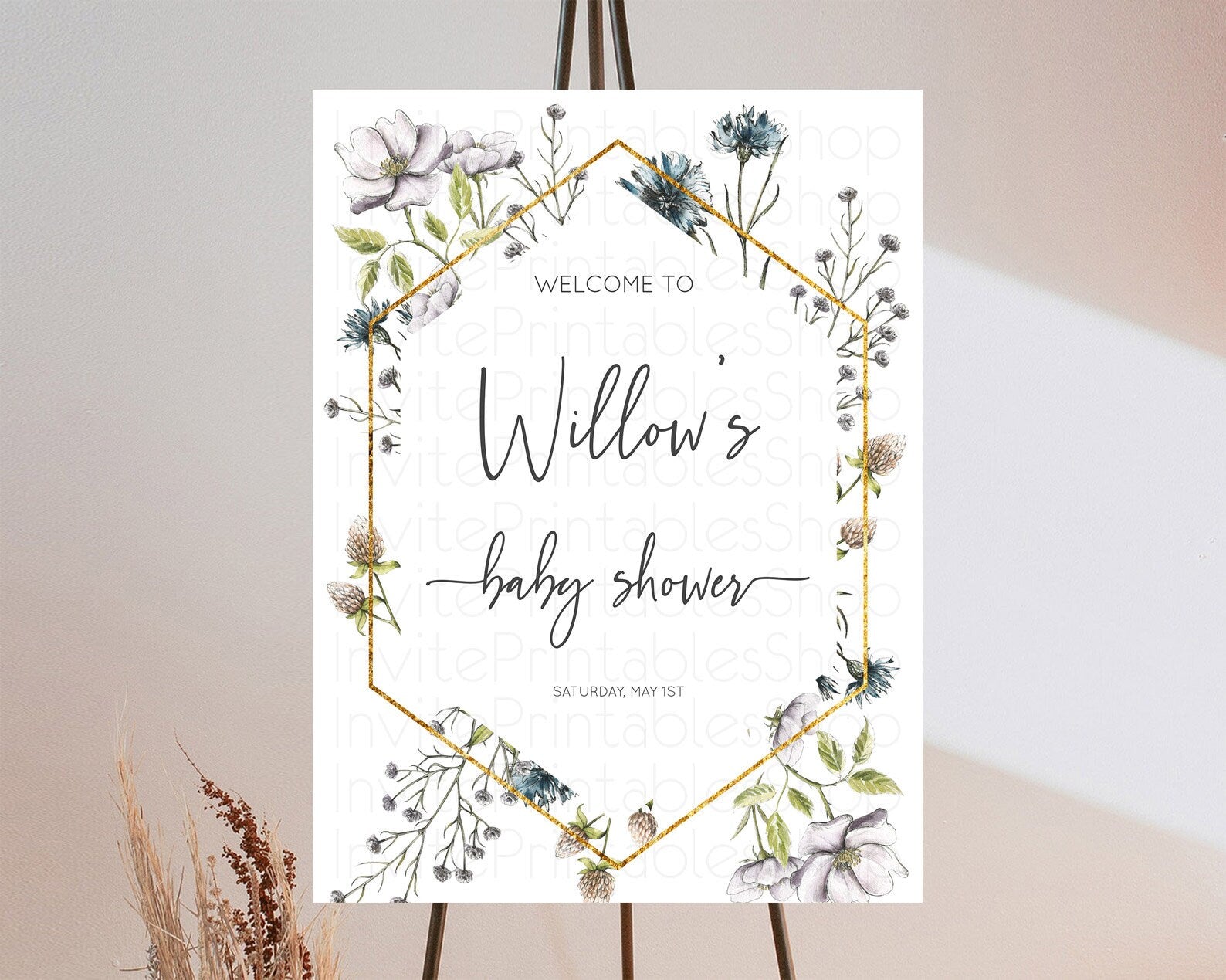 Editable Secret Garden Baby Shower Welcome Sign Wildflower Welcome Board Pas