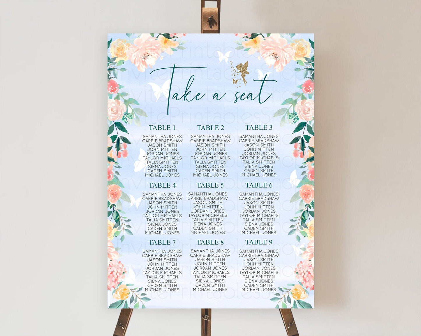 Fairy Seating Chart Pastel Fairy Seating Chart Fairy Tea Party Fairy Garden Seating Sign Enchanted Garden Floral Butterfly Decor D10794