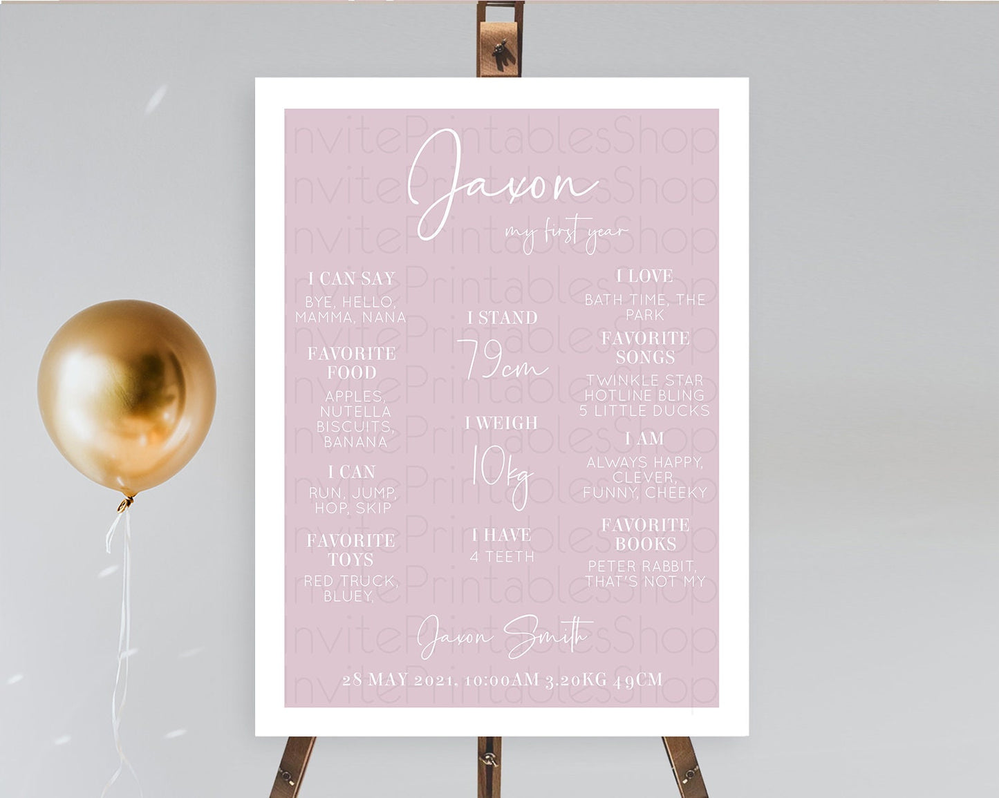 Pink First Birthday Milestone Poster Plain Pink Milestone Board Minimalist Pastel Pink Milestone Modern 1st Birthday Welcome Sign D10940