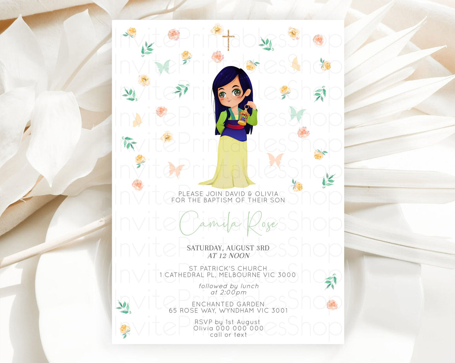 Princess Baptism Invitation Enchanted Castle Baptism 1st Birthday Invitation Royal Party Pastel Floral Secret Garden Christening D10357