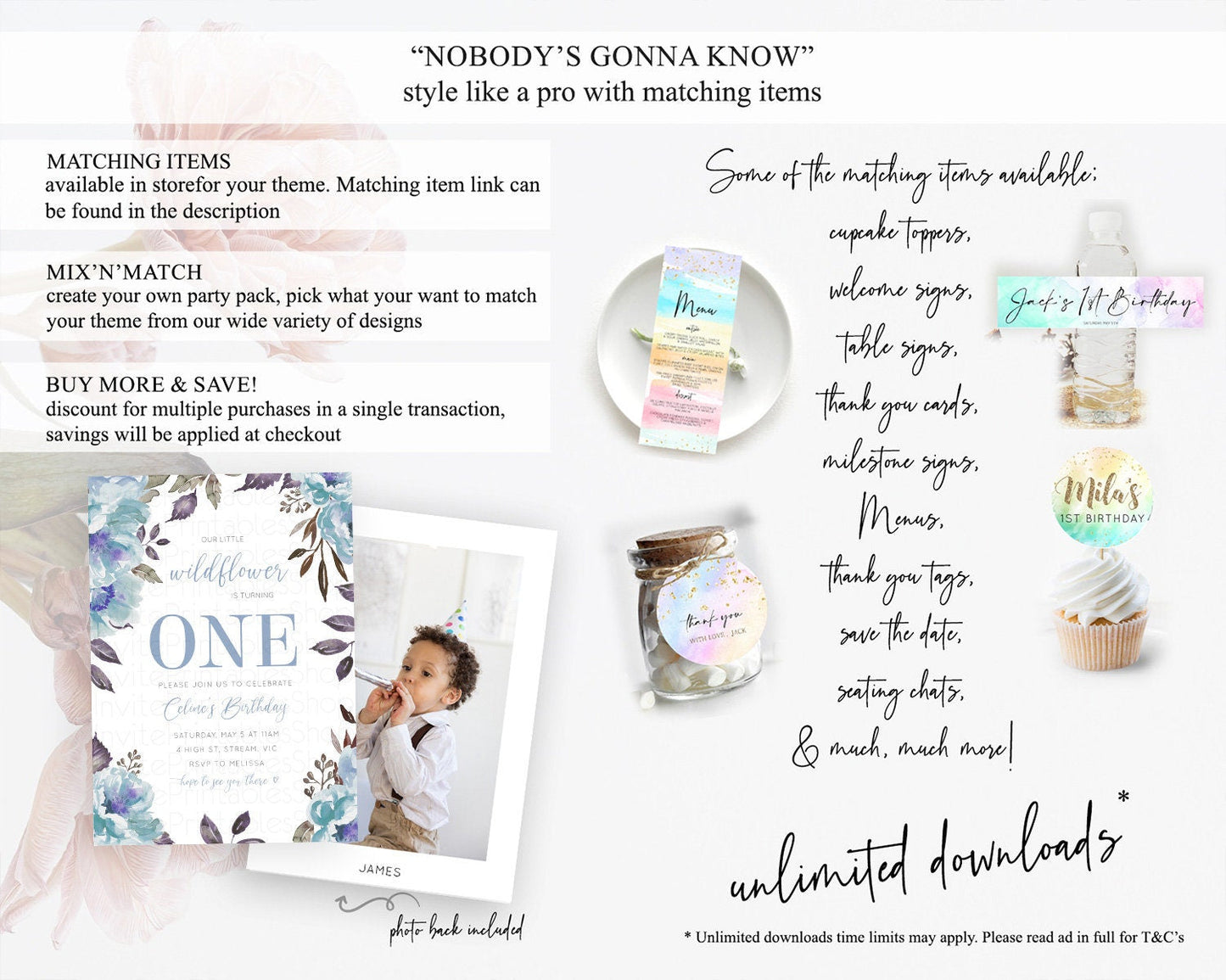 Secret Garden Invitation Wildflower Birthday Invitation Pastel Flowers Invite Enchanted Garden Boho Floral 3rd 2nd First Birthday D10730