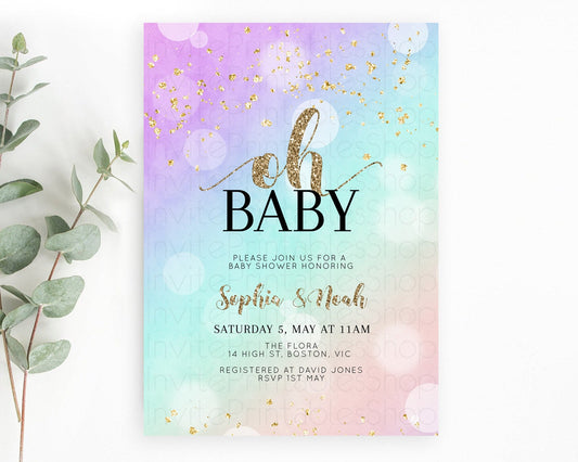 Editable Pastel Baby Shower Invitation Rainbow Baby Shower Invitation Colorf