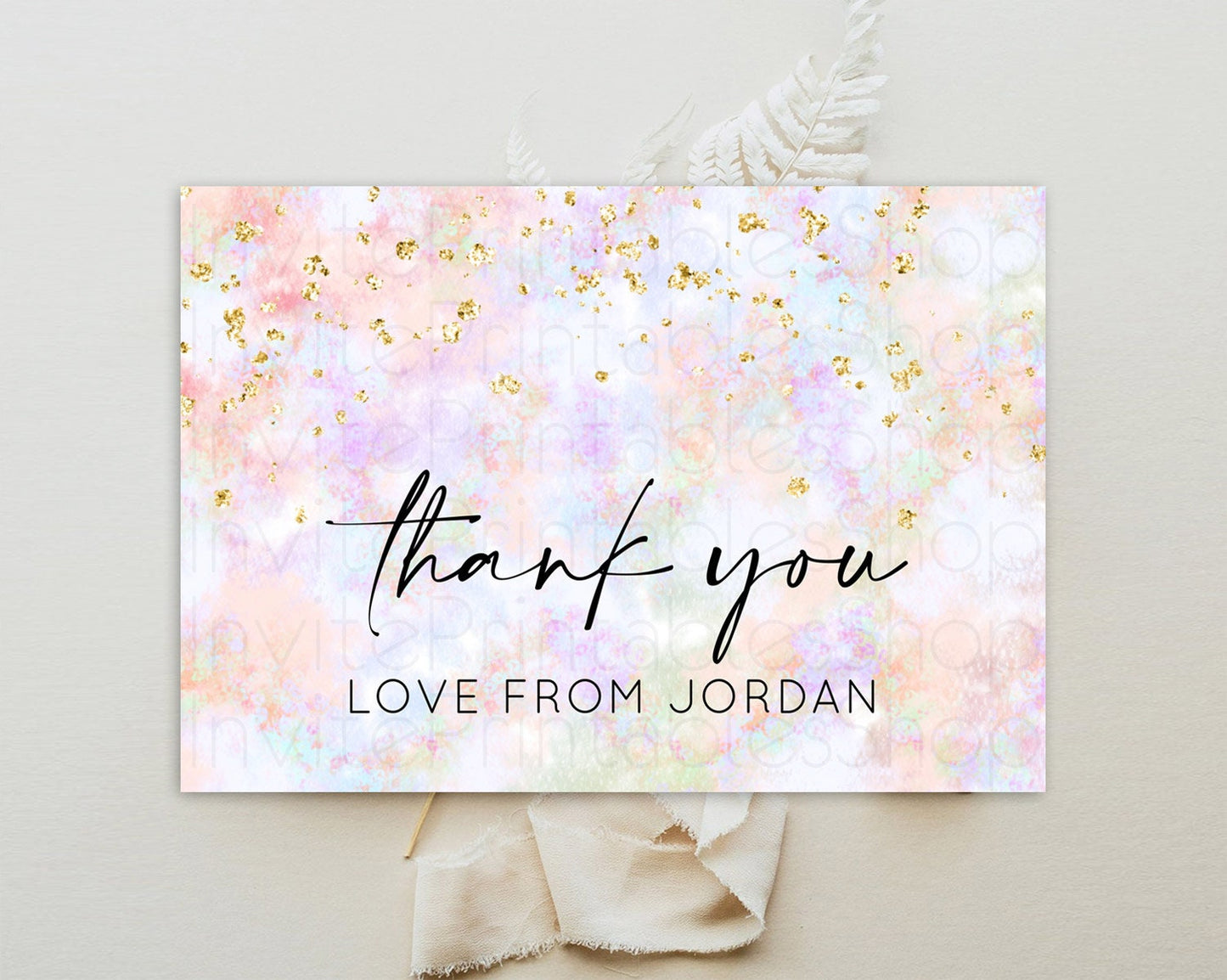 Pastel Thank You Rainbow Thank You Card Colorful Pastel Birthday Thank You Card Confetti Watercolor Pastel Teacher Thank You Cards D10649