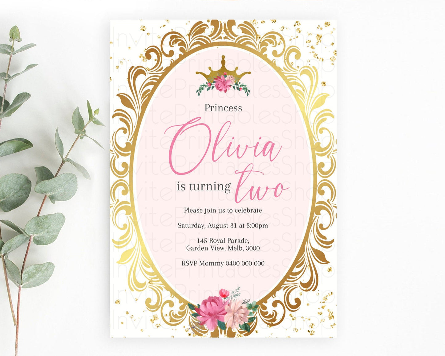 Princess Birthday Invitation Castle Invitation Royal Birthday Fairy Tale Enchanted Mirror Pastel Floral Garden 1st First Birthday D10743