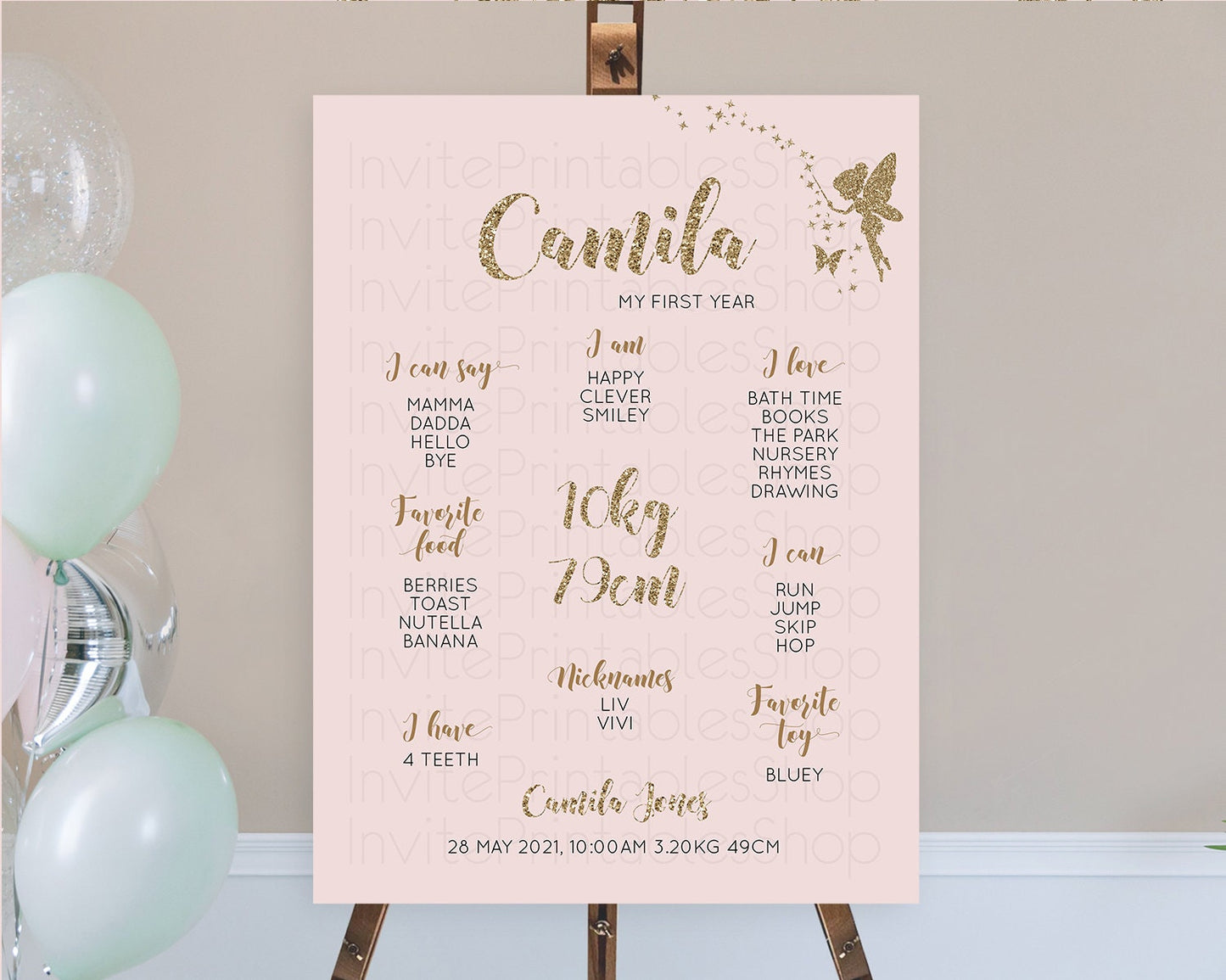 Fairy First Birthday Milestone Poster Fairy Secret Garden Milestone Board Enchanted Garden Pastel Floral Butterfly 1st Birthday Sign D10899