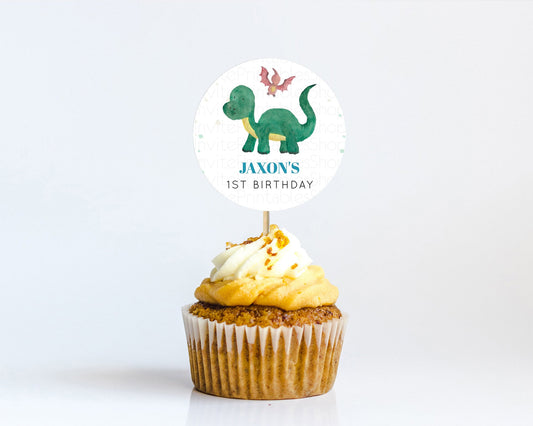 Editable Dinosaur Cupcake Toppers Dinosaur Volcano Cupcake Toppers Watercolo