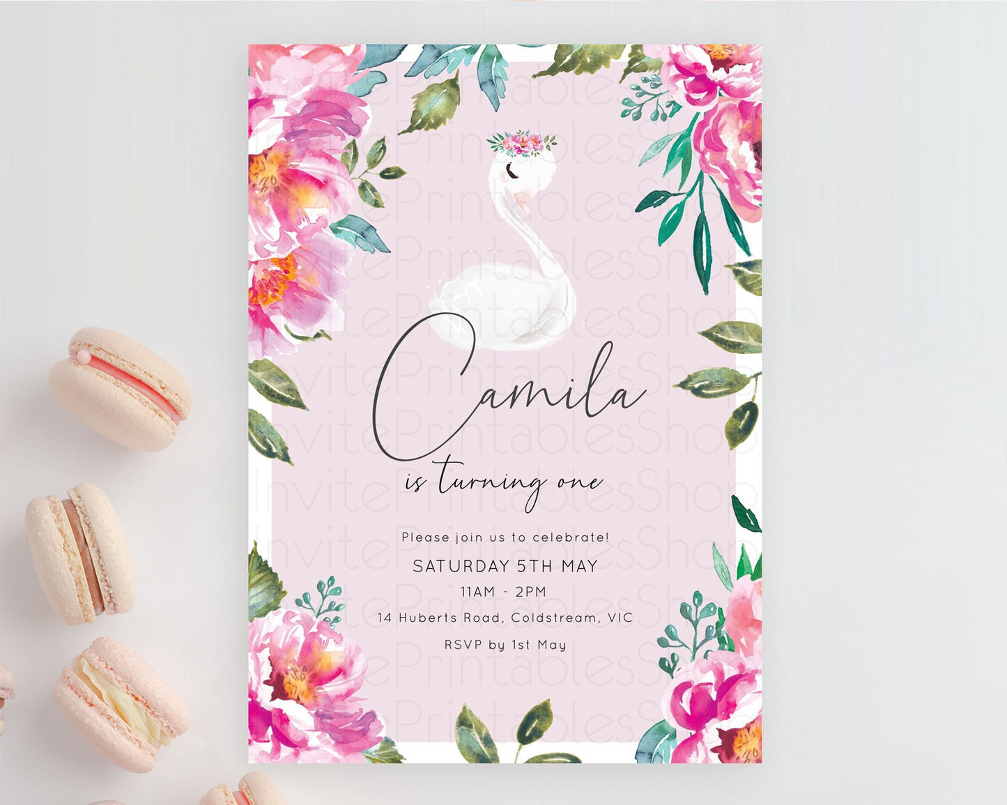 Swan Birthday Invitation Swan Princess Ballet Invitation Enchanted Forest Swan Lake Party Secret Garden Watercolour Pastel Floral D10757