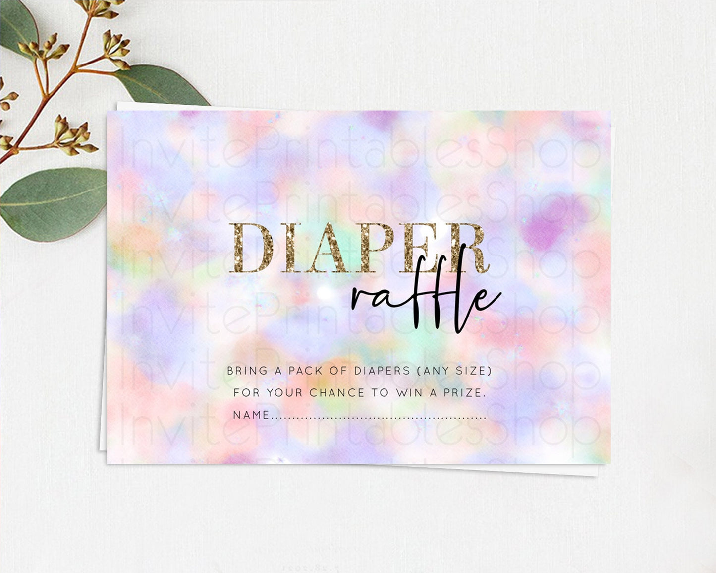 Pastel Diaper Raffle Card Pastel Rainbow Diaper Raffle Insert Colorful Ombre Watercolor Diaper Ticket Confetti Glitter Raffle Game D10697