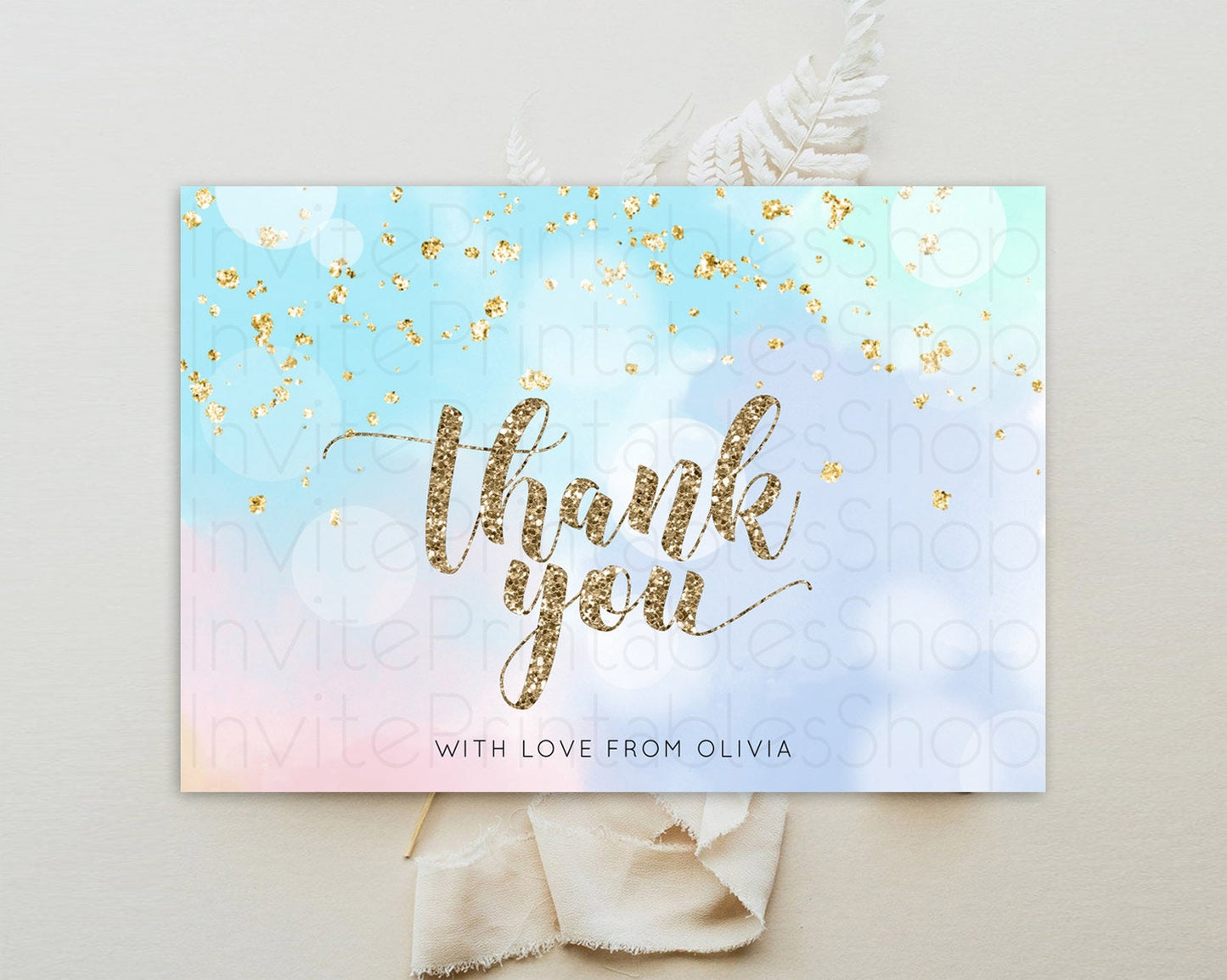 Pastel Thank You Rainbow Thank You Card Colorful Pastel Birthday Thank You Card Confetti Watercolor Pastel Teacher Thank You Cards D10367