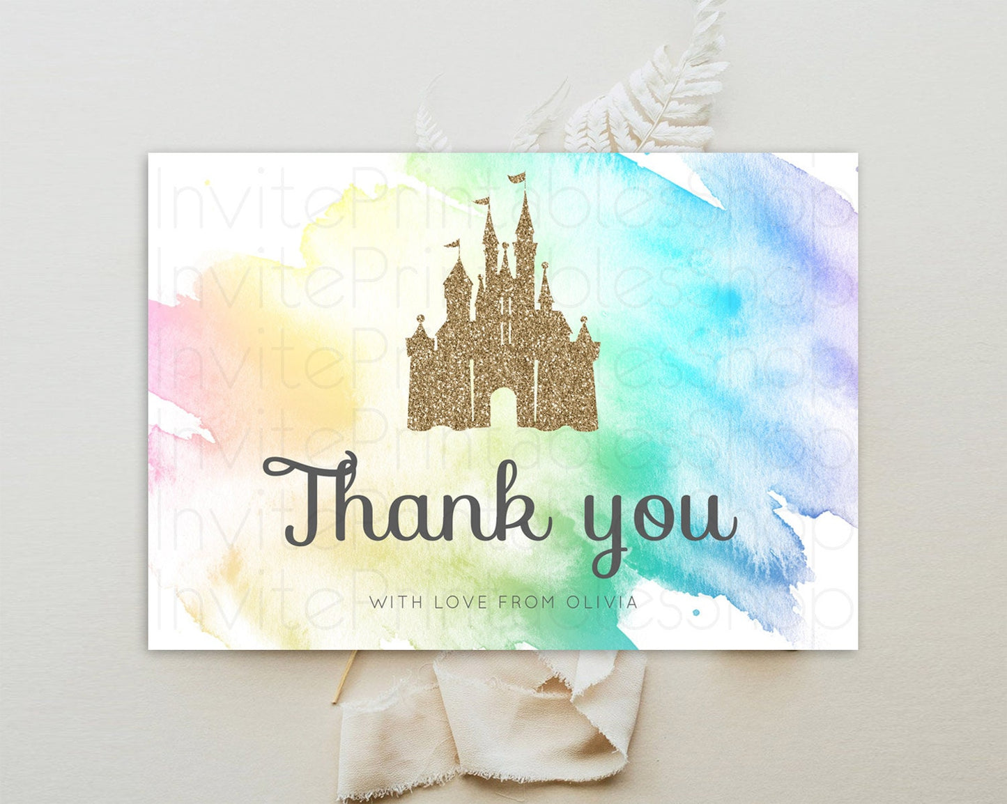 Princess Thank You Pastel Princess Thank You Card Pastel Rainbow Thank You Cards Colorful Enchanted Castle Teacher Thank You Cards D10833