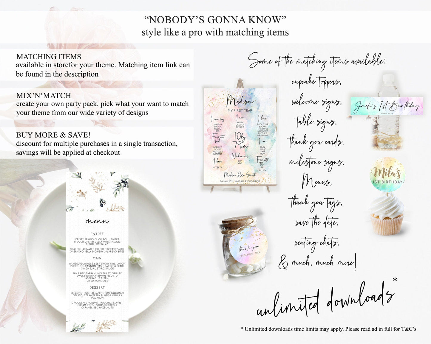 Leafy Menu Green Leaf Menu Template Eucalyptus Fern Leaves Decor Watercolor Boho Garden Leaf Branch Dinner Dessert Party Food Menu D11055
