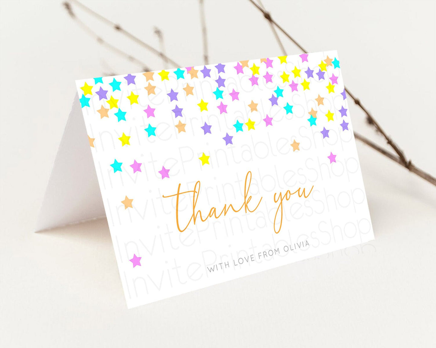 Star Thank You Card Pastel Stars Thank You Shooting Star Rainbow Colorful Confetti Twinkle Little Star Birthday Teacher Thank You D10397