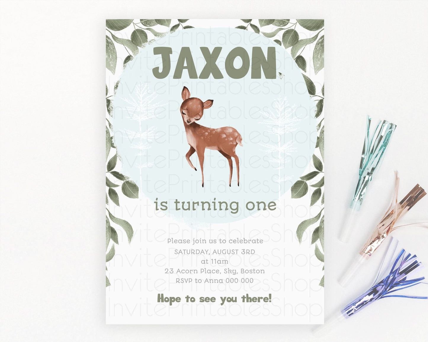 Fawn Birthday Invitation Deer Birthday Invitation Enchanted Forest Party Butterfly Pastel Flowers Whimsical 2nd 1st First Birthday D10718