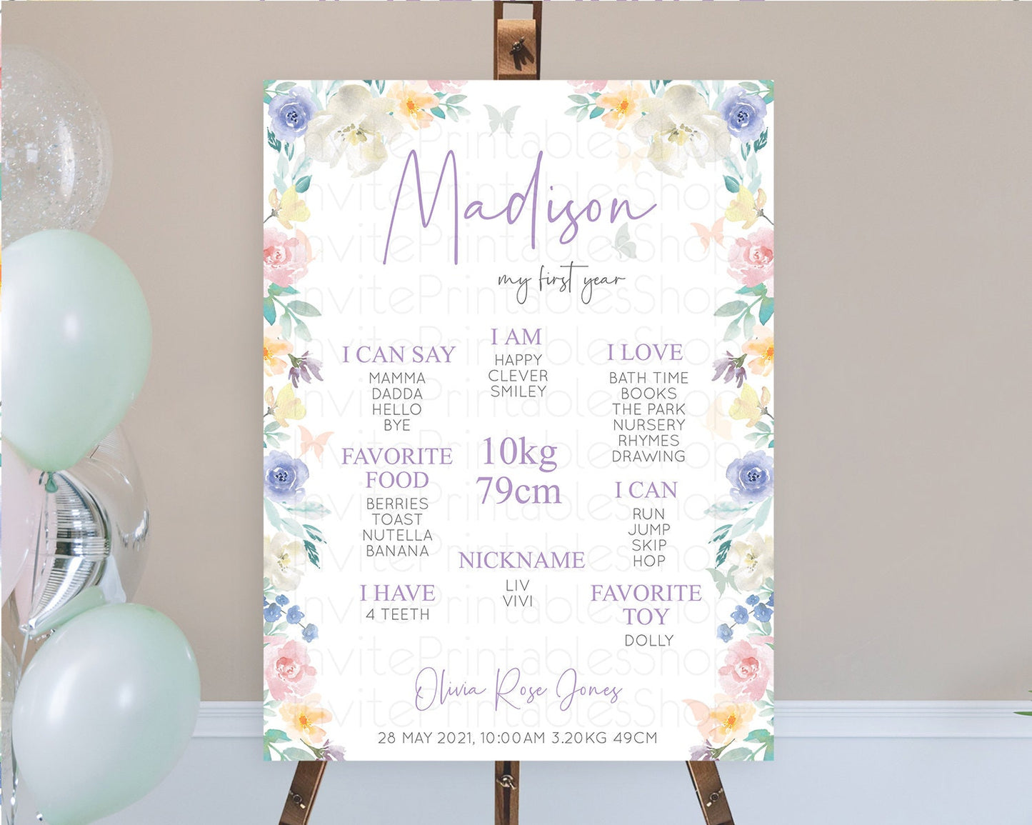 Secret Garden Milestone Board Wildflower First Birthday Milestone Poster Pastel Flowers Milestone Boho Wildflower 1st Birthday Sign D10710