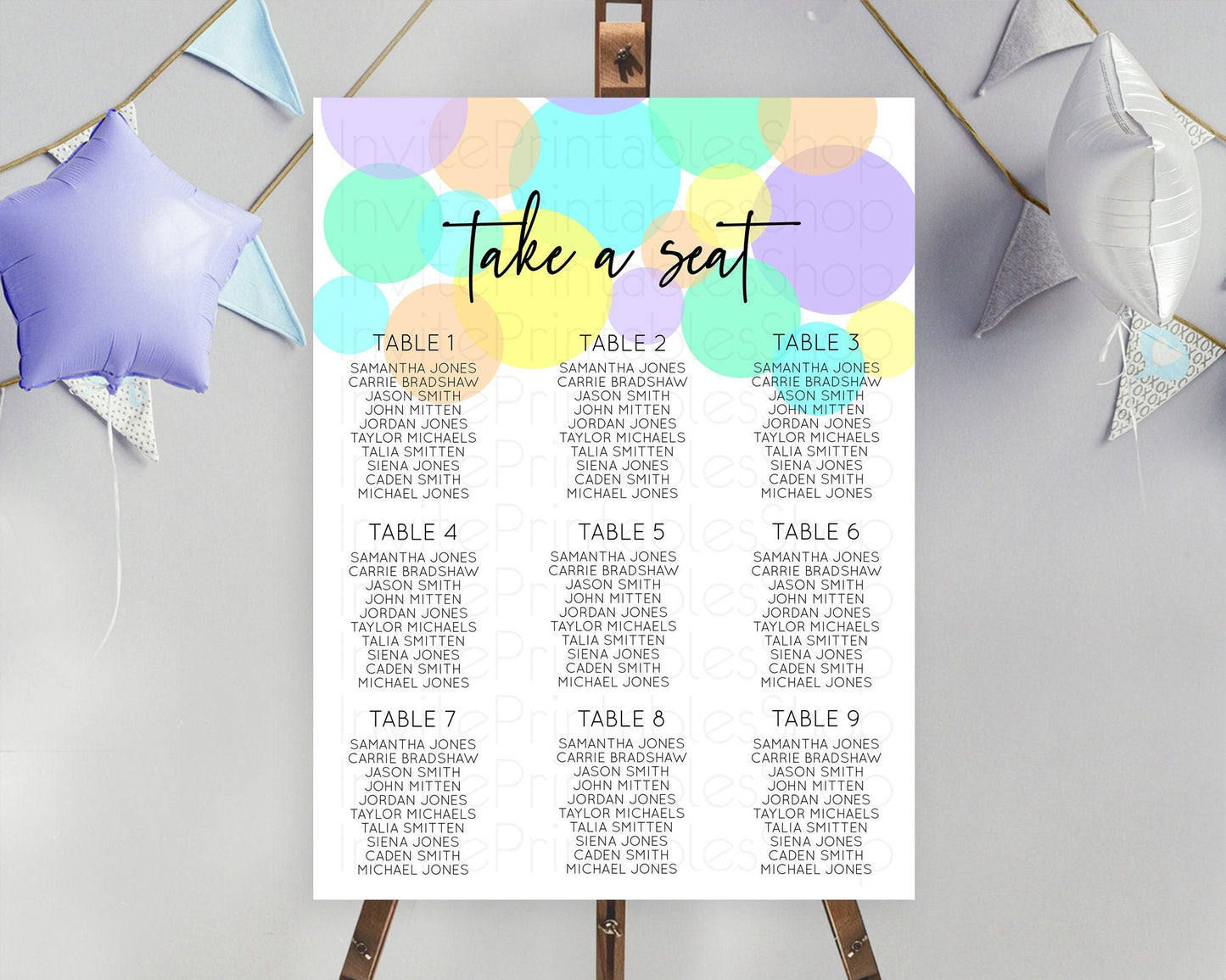 Pastel Seating Chart Pastel Confetti Seating Chart Bubbles Sprinkles Seating Sign Colorful Rainbow Decor Confetti Seating Board D10415