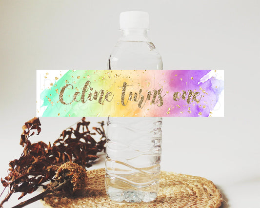 Editable Pastel Water Label Template Pastel Ombre Rainbow Watercolor Colorfu
